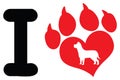 I Love With Red Heart Paw Print With Claws And Dog Silhouette Logo Design Royalty Free Stock Photo