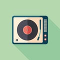 Vintage turntable flat square icon with long shadows. Royalty Free Stock Photo