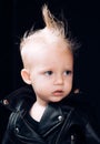 I love rock and roll. Little rock star. Rock style child. Little child boy in rocker jacket. Rock and roll fashion trend Royalty Free Stock Photo