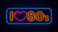 I love 80`s neon text. Vector signboard Royalty Free Stock Photo