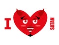 I love Satan. Symbol of heart and devil with horns. Red Demon. P
