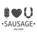 I love sausage vector stock illustration on white background isolated. Grey logo Royalty Free Stock Photo