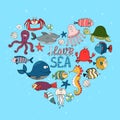 I Love Sea nautical themed design Royalty Free Stock Photo
