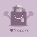 I love shopping, cute smiley gift bag with open hands