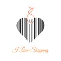 I love shopping vector illustration with a heart shaped price tag with a bar code. Love for shopping illustrati Royalty Free Stock Photo