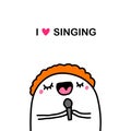 I love singing hand drawn vector illustration in cartoon comic style man happy vocal classes