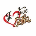 I love Sofia. Bulgaria. Lettering. Tourist card. Tourism industry. Heart. Vector.