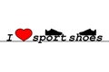 I love sport shoes. Text, slogan. A pair of sneakers, gym shoes and a heart. Isolated vector illustration on white background. Royalty Free Stock Photo