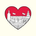 I love Stockholm. Red heart and famous buildings