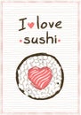 I love sushi, doodle style poster for sushi menu