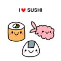 I love sushi hand drawn vector illustration in cartoon comic style japanese traditional food fish