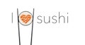 I love sushi is the title of this image. Here is a clean simple look at sushi and chop sticks.