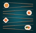 I love sushi is the title of this image. Here is a clean simple look at sushi and chop sticks.