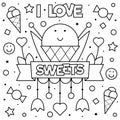 I love sweets. Coloring page. Vector illustration.