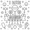 I love sweets. Coloring page. Vector illustration.