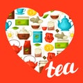 I love tea. Background with tea and accessories, packs and kettles Royalty Free Stock Photo
