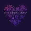 I Love Technology concept linear heart-shaped colored banner - vector Tech Heart illustration