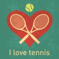 I love tennis logo with retro grunge paper texture Royalty Free Stock Photo