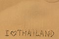 I Love Thailand - manually inscription on wet sea beach sand. Abstract. Royalty Free Stock Photo