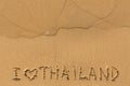 I Love Thailand - text written on sandy beach Royalty Free Stock Photo