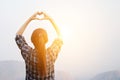 I love travel concept : Freedom traveler woman stand with heart