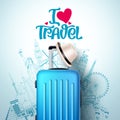 I love travel vector banner design. I love travel text and world famous landmarks and destination