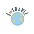 I love travel. Vector drawing of Earth Illustration by hand in the style of doodle Royalty Free Stock Photo