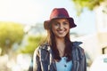 I love travelling and discovering new places. Portrait of a young beautiful woman sight seeing in the city. Royalty Free Stock Photo