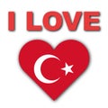 I Love Turkey Concept - Heart Flag - White Background - 3D Illustration Royalty Free Stock Photo