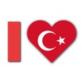 I Love Turkey Concept - Heart Flag - White Background - 3D Illustration Royalty Free Stock Photo