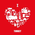 I love Turkey. Sign heart of traditional Turkish folk characters