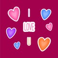 I love u card with cartton style hearts. Romantic design element for card, poster or banner.