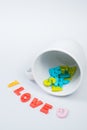 I LOVE U Colorful Letters with White Coffee Cup