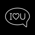 I love u message with heart line icon. Speech bubble with love text vector illustration isolated on black. Love chat Royalty Free Stock Photo