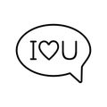 I love u message with heart line icon. Speech bubble with love text vector illustration isolated on white. Love chat Royalty Free Stock Photo