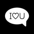 I love u message with heart solid icon. Speech bubble with love text vector illustration isolated on black. Love chat Royalty Free Stock Photo