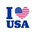 I Love USA vector icon conceptual heart flag. United States of America flag colors textured heart shape sticker