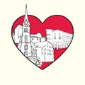 I love Vaduz. Red heart and famous buildings