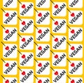 I love vegan seamless pattern on a yellow background