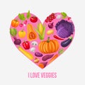 I love veggies. Heart of vegetables. Royalty Free Stock Photo