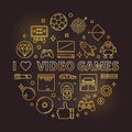 I Love Video Games vector golden round linear illustration