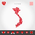 I Love Vietnam. Red Hearts Pattern Vector Map of Vietnam. Love Icon Set Royalty Free Stock Photo