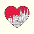 I love Vilnius. Red heart and famous buildings
