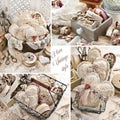 I love vintage style collage with sewing supplies and handmade textile hearts Royalty Free Stock Photo