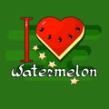 I love Watermelon. Heart, stars, handwritten word.