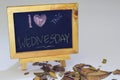 I love Wednesday written on a chalkboard. Autumn seasonal flat lay photo on White background