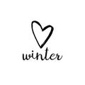 I Love Winter. Black hand drawn heart and text Winter isolated o