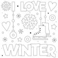 I love Winter. Coloring page. Black and white vector illustration. Royalty Free Stock Photo