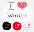 I love winter illustration of heart and stickers