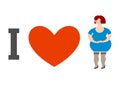 I love women. Heart and fat lady. Logo for ladies man